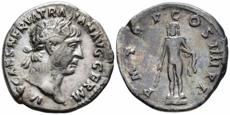 Trajan (98-117 AD). Rome
AR Denarius (19mm 2.82g)
Obv: IMP CAES NERVA TRAIAN A...