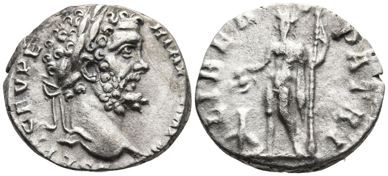 Septimius Severus (193-211 AD). Rome
AR Denarius (16.1mm 2.83g)
Obv: Laureate ...