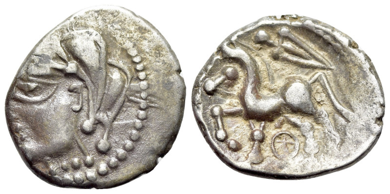 Celtic, Central Gaul. Bituriges Cubi, c. 70-50 BC. AR Quinarius (15mm, 1.95g, 9h...