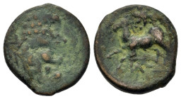 Italy. Northern Apulia, Arpi, c. 325-275 BC. Æ (16,9mm, 4,00g). Laureate head of Zeus l. R/ Horse rearing l.; star above, monogram below. HNItaly 644....