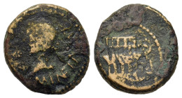 Italy. Northern Lucania. Paestum, c. 90-44 BC. Æ Semis (15mm, 3.5g). Head of female l. R/ Two story building; P S across upper field, S C across lower...