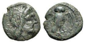 Italy, Northern Lucania, Velia, 4th-2nd centuries BC. Æ (15mm, 2.80g, 3h). Laureate head of Zeus r. R/ Owl standing facing, wings spread. HNItaly 1326...