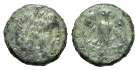 Italy, Northern Lucania, Velia, 4th-2nd centuries BC. Æ (13mm, 2.35g, 1h). Laureate head of Zeus r. R/ Owl standing facing, wings spread. HNItaly 1326...