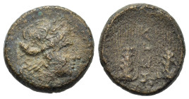 Italy. Southern Lucania. Metapontion, c. 225-200(?) BC. Æ (16mm, 4.8g). Wreathed head of Demeter to right. R/ Two grain ears with leaves to right; MET...