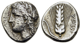 Italy Southern Lucania, Metapontion, c. 330-290 BC. AR Stater (17,9mm, 7.4g). Wreathed head of Demeter to left, wearing triple pendant earring and nec...