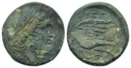 Italy. Bruttium. The Brettii, c. 214-211 BC. Æ Unit (21,2mm, 7.2g). Laureate head of Zeus r.; grain ear behind. R/ Eagle standing l., with wings sprea...