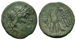 Italy. Bruttium. The Brettii, c. 216-211 BC. Æ (21mm, 7g). Laureate head of Zeus r.; thunderbolt behind(?). R/ Eagle with spread wings standing l.; ke...