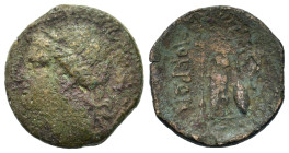 Italy. Bruttium. Lokroi Epizephyrioi, c. 218-215 BC. Æ Third Unit (19,2mm, 4.5g). Wreathed head of Persephone left; grain ear to right. R/ Athena stan...