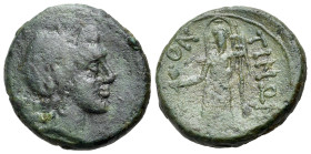 Sicily, Leontini, after 212 BC, Æ (20mm., 7.78g). Laureate head of Apollo r.; in l. field, crab. R/ Demeter standing facing, holding staff and two bar...