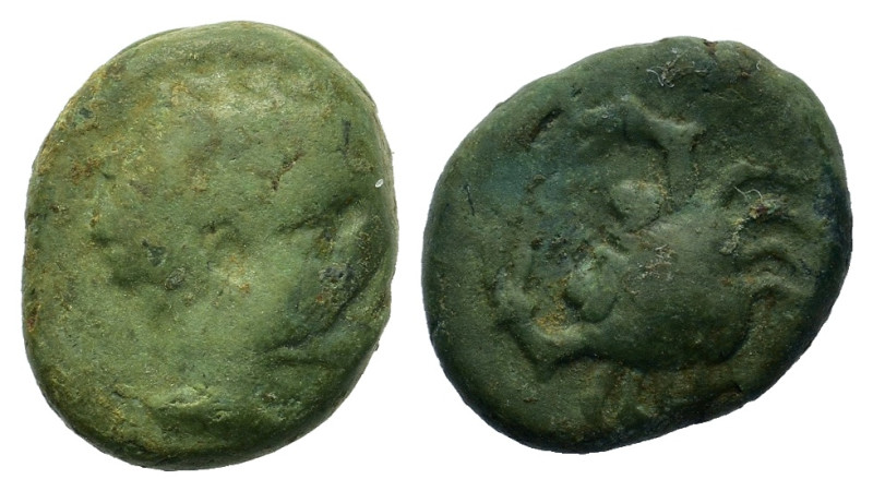 Sicily, Motya, c. 400-397 BC. Æ (11mm, 2.8g). Male bear head r. R/ Crab. CNS 9; ...
