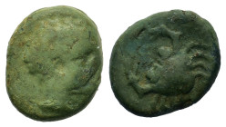 Sicily, Motya, c. 400-397 BC. Æ (11mm, 2.8g). Male bear head r. R/ Crab. CNS 9; HGC 2, 946.