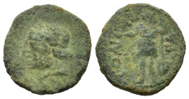 Sicily, Panormos, 2nd century BC. Æ (17,2mm, 4,00g). Laureate head of Zeus l. R/ Warrior standing l., holding patera and spear, shield at feet. CNS I,...