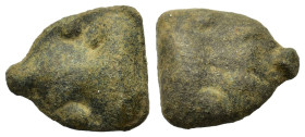Sicily, Selinos, c. 450-440 BC. Æ Hexas or Dionkion (16,2mm, 4.4g). Head of Silenos facing. R/ Selinon (wild parsley) leaf; two pellets (mark of value...