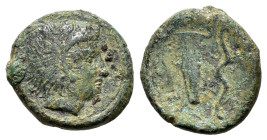 Sicily, Selinos, c. 415/2-409 BC. Æ Hexas or Hemilitron (16.5mm, 3.48g). Head of Herakles r., wearing lion skin. R/ Quiver and bow. CNS I, 11; HGC 2, ...