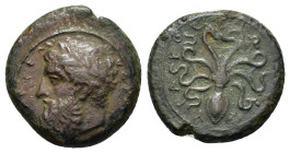Sicily, Syracuse. Timoleon and Third Democracy (344-317). Æ Hemilitron (16,3mm, 4.4g). Bearded and laureate head of Zeus Eleutherios l. R/ ΣYPAKOΣIΩN,...