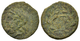 Sicily, uncertain mint under Roman Rule. Circa 200-190 BC.Æ (19mm, 3.7g). Laureate head of Zeus to left / Monogram of ΠOR within wreath. CNS 68 (Panor...