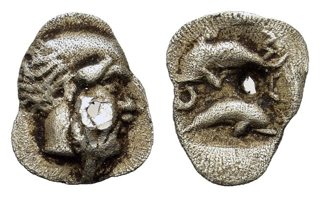 Islands off thrace, Thasos, c. 412-404 BC. AR Tritartemorion (8,5mm, 0.35g). Hea...