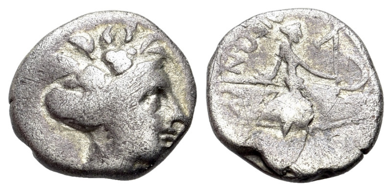 Euboea, Histaia. Before 146 BC. AR Tetrobol (13mm, 1.81g, 11h). Head of Maenad w...