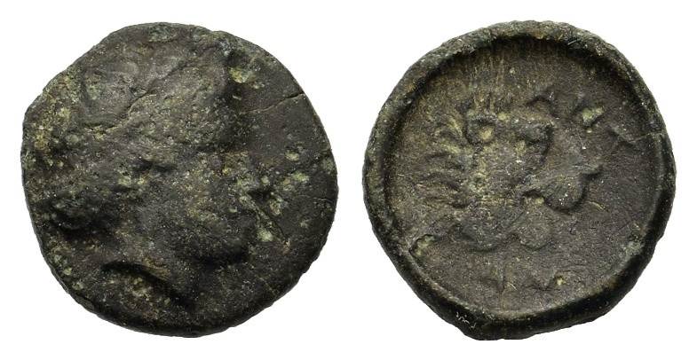 Troas, Antandros, c. 4th-3rd centuries BC. Æ (9,3mm, 0.6g). Laureate head of Apo...