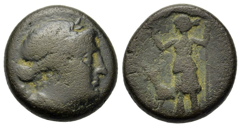 Pamphylia, Perge, c. 2nd century BC. Æ (17,6mm, 6g). Laureate head of Artemis to...