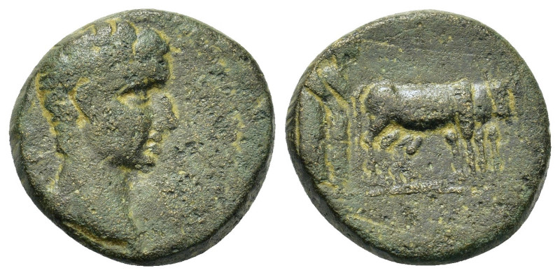 Augustus (27 BC-AD 14). Macedon, Philippi. Æ (16,5mm, 5.2g). Bare head r. R/ Two...