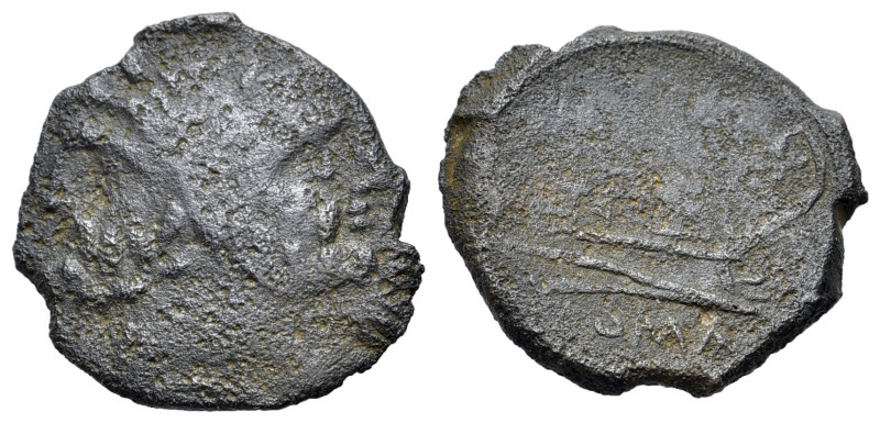 Anonymous, Luceria, 206-195 BC. Ӕ Reduced As (19mm, 2.96g, 9h). Laureate head of...