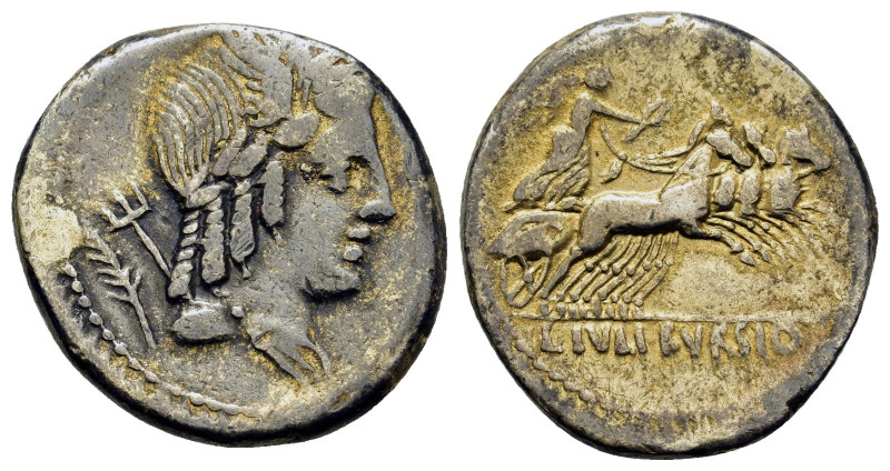 L. Julius Bursio, Rome, 85 BC. AR Denarius (18,3mm, 3.9g). Male head right, with...