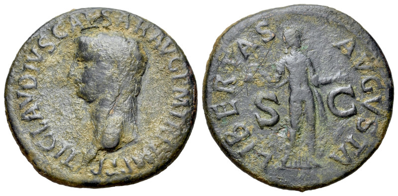 Claudius (41-54). Æ As (28mm, 9.73g, 6h). Rome. Bare head l. R/ Libertas, draped...