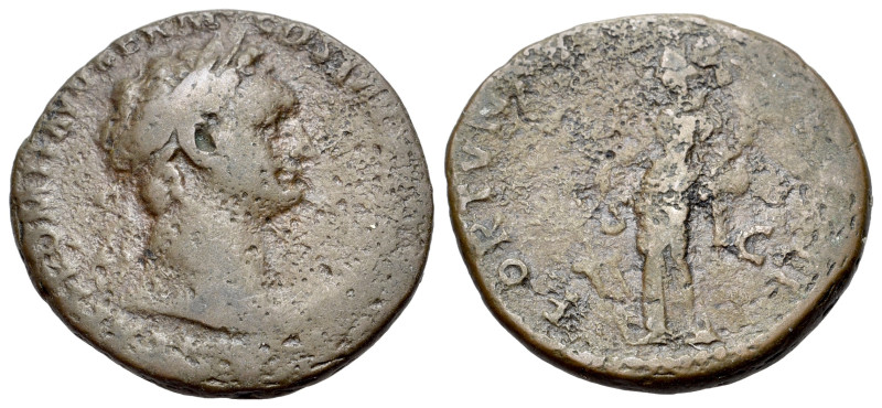 Domitian (81-96). Æ As (26mm, 8.45g, 5h). Rome. Laureate head r., R/ Fortuna sta...