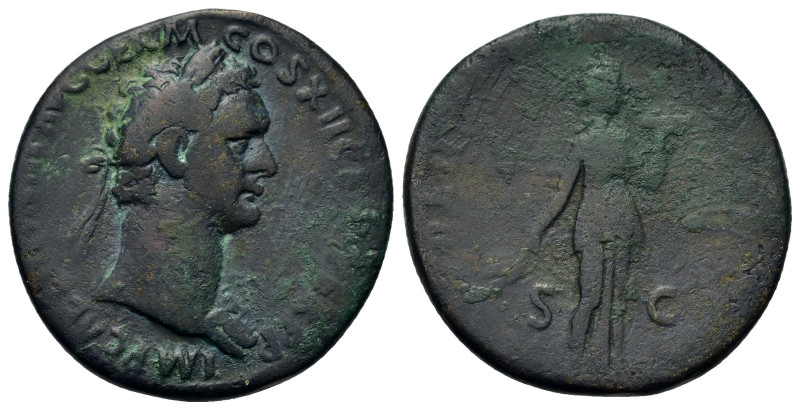 Domitian (81-96). Æ As (26,6mm, 9.5g). Rome, AD 86. Laureate head to right, aegi...