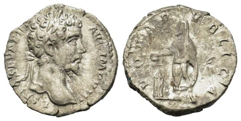 Septimius Severus (193-211). AR Denarius (18mm, 2.5g). Rome. Laureate head r. R/...