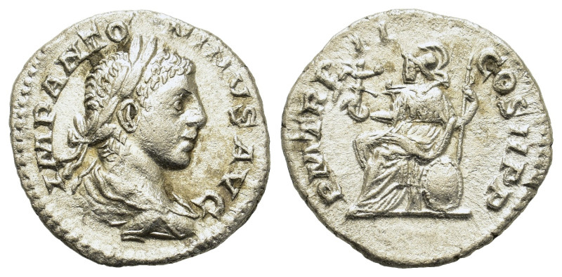 Elagabalus (218-222). AR Denarius (18,5mm, 2.6g). Laureate draped bust r. R/ Rom...