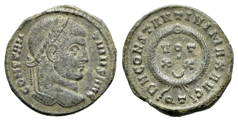 Constantine I (307/310-337). Æ Follis (19mm, 3.27g, 6h). Ticinum, 322-5. Laureat...