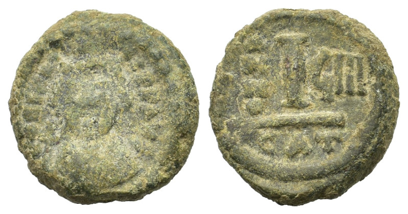 Heraclius (610-641). Æ 10 Nummi (14mm, 3.2g). Catania, year 9 (AD 618/9 AD). Cro...