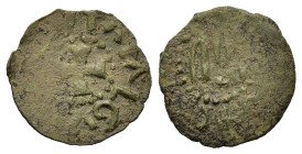 Italy. Alghero. Alfonso V d'Aragona (1416-1458). Æ Minuto (14,7mm, 0.6g). REX ALFONSVS Shield of Aragon. R/ ✠CIVITATIS ALGERI, Cross. Biaggi 12; MEC X...