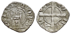 Italy, Genoa. Municipal Coinage (1139-1339 ). BI Denaro Minuto (13mm, 0.66g, 12h). Gateway; star below?. R/ CO:-RA-DV-S: F, long cross. Cf. Lunardi 18...