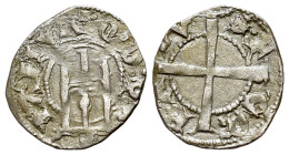 Italy, Genoa. Municipal Coinage (1139-1339 ). BI Denaro Minuto (13mm, 0.60g, 11h). Gateway; star below. R/ CO:-RA-DV-S: F, long cross. Lunardi 18; MEC...
