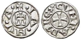 Italy. Genoa. Simone Boccanegra (1339-1344). AR denaro (15mm, 0.76g, 9h). Castle. R/ Cross, bold strike. Biaggi 858, Z-8271.