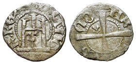 Italy, Genoa. Carlo VI of France, 1396. Billon Minuto (12mm, 0.59g, 6h). Genoese gateway. R/ Long cross with fleur-de-lis. Cf Lunardi 57.