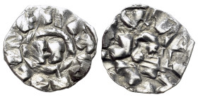 Italy, Lucca. Enrico III, IV o V (1004-1024) Denaro (15mm, 0.88g, 3h). Monogram of Enrico. R/ LVCA e EHNRICVS. MIR 107/112