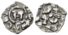 Italy, Lucca. Enrico III, IV o V (1004-1024) Denaro (14mm, 0.92g). Monogram of Enrico. R/ LVCA e EHNRICVS. MIR 107/113