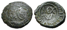 Italy, Sicilia (Sicily, Kingdom). Guglielmo I 'il Malo' (the Bad) (1154-1166). Æ Follaro (14mm, 1.76g, 6h). Messina, AH 550 = AD 1155. REX •W• in two ...