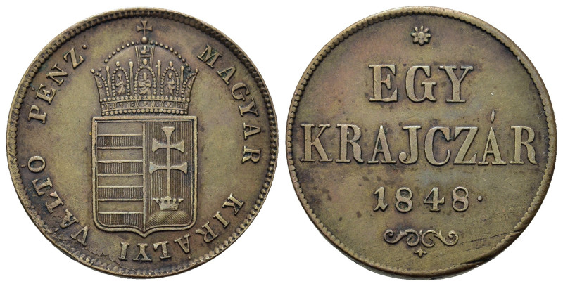 Hungary. War of Indipendence (1848-1849). 1 Kreuzer 1848 (26,2mm, 8.7g). KM 430.