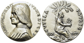 Italy. Florence. Death of Lorenzo di Piero de' Medici (1469-1492). AR Quintecenary Medal (85,5mm, 460g). Modern Reproduction. Minted by Intercoins aft...