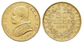 Italy. Vatican State. Pius IX (1846-1870). AV 20 Lire 1886 Anno XXI (21,5mm, 6.44g). Gig. n. 266; Mont. n. 345; Pag. n. 529.