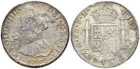 Mexico, Carlos IV (1788-1808). AR 8 Reales 1792 FM, Mexico City (39mm, 26.91g, 12h). KM 109. Roughness, near VF