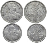Lot of 2 French Indo-Chine coins, including 20 Cents 1945 and 10 Cents 1945. EF. Lot is sold as is, no return.