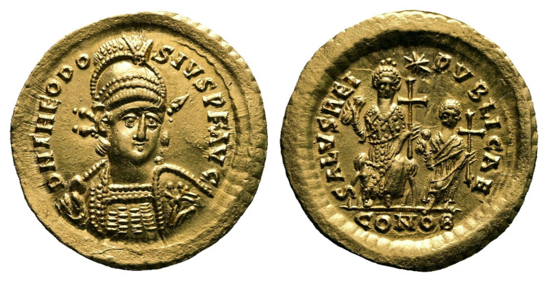 Theodosius II AD 402-450. Constantinople
Solidus AV

21 mm, 4,52 g

D N THE...