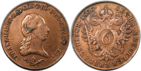 RDR – Habsburg – Österreich, RÖMISCH-DEUTSCHES REICH. Franz II. 6 Kreuzer 1800 A. Kupfer. Sehr schön+