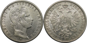 RDR – Habsburg – Österreich, RÖMISCH-DEUTSCHES REICH. Franz Joseph I. (1848-1916). 1 Florin 1858 A, Wien. Silber. KM 2219. Fast Vorzüglich